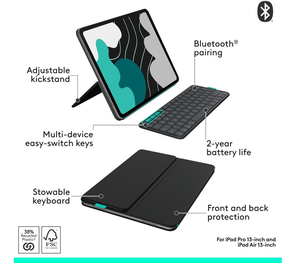 LOGITECH Flip Folio iPad Pro & Air 13" (M4 & M5) Keyboard Case - Grey image number 7 of 11