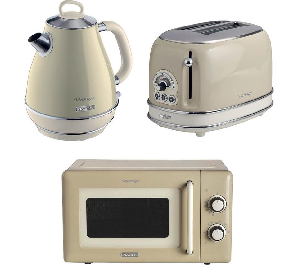 ARIETE Vintage ARPK58 Microwave, Jug Kettle & 2-Slice Toaster Bundle - Cream