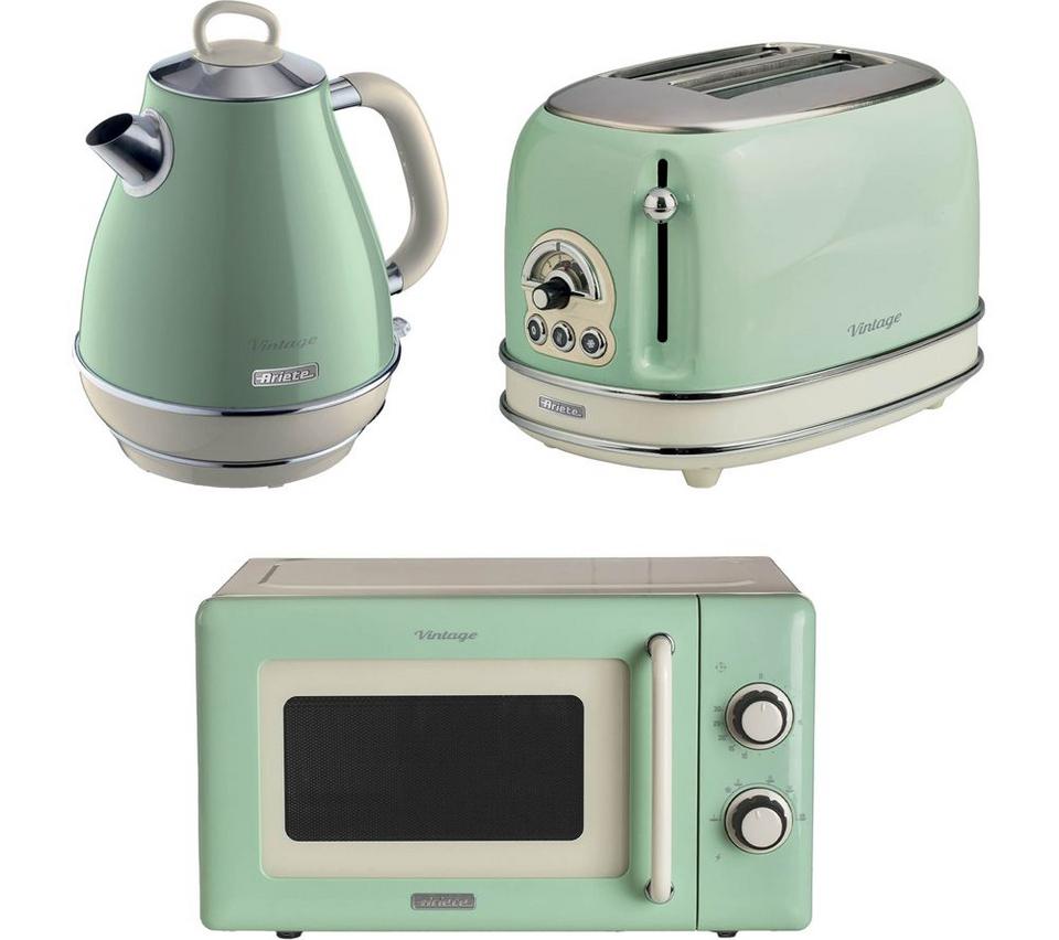 ARIETE Vintage ARPK59 Microwave, Jug Kettle & 2-Slice Toaster Bundle - Green