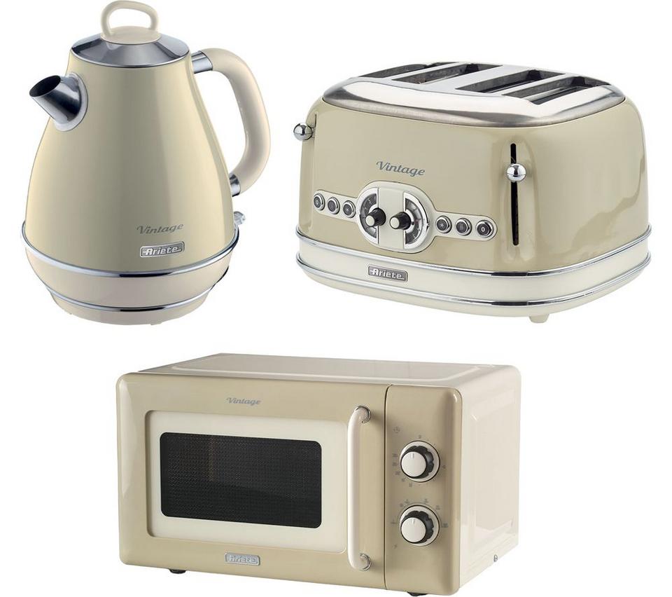 ARIETE Vintage ARPK61 Microwave, Jug Kettle & 4-Slice Toaster Bundle - Cream