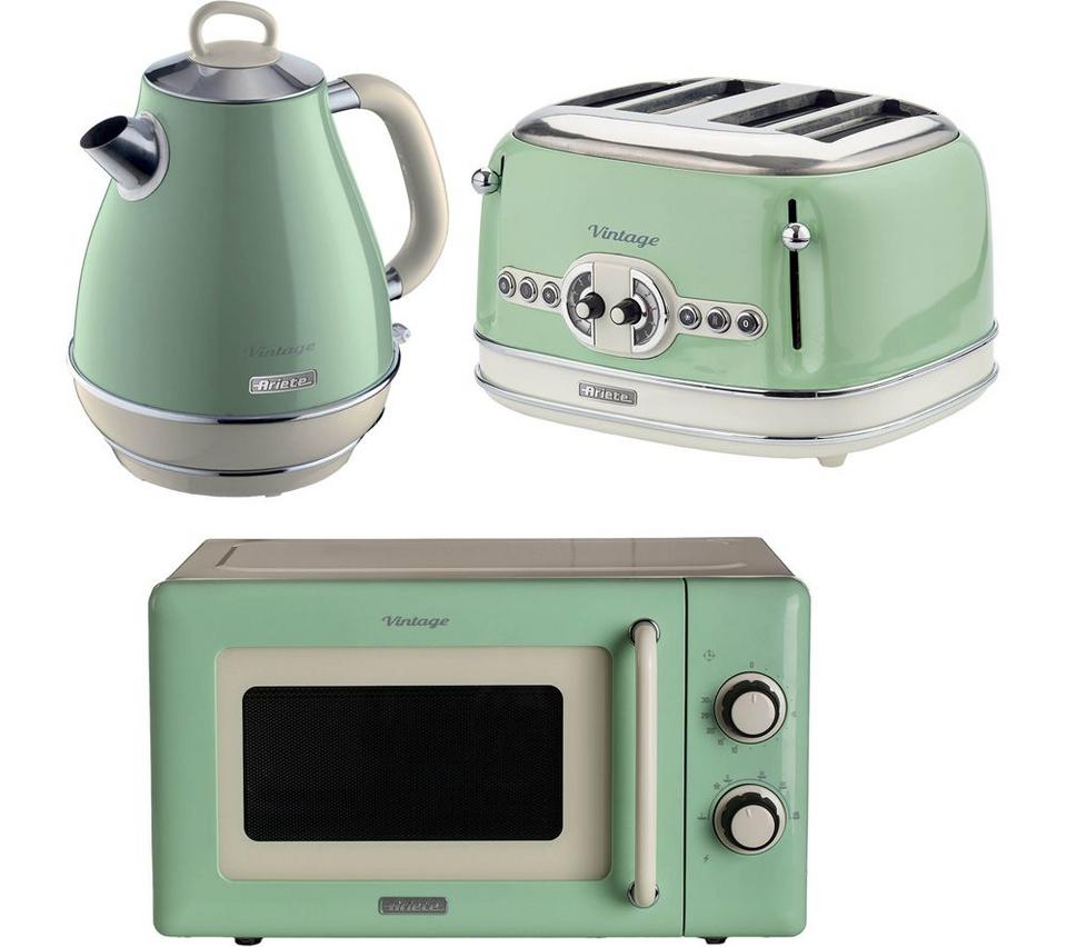 ARIETE Vintage ARPK62 Microwave, Jug Kettle & 4-Slice Toaster Bundle - Green