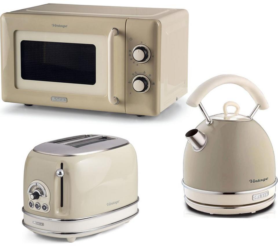 ARIETE Vintage ARPK64 Microwave, Traditional Kettle & 2-Slice Toaster Bundle - Cream