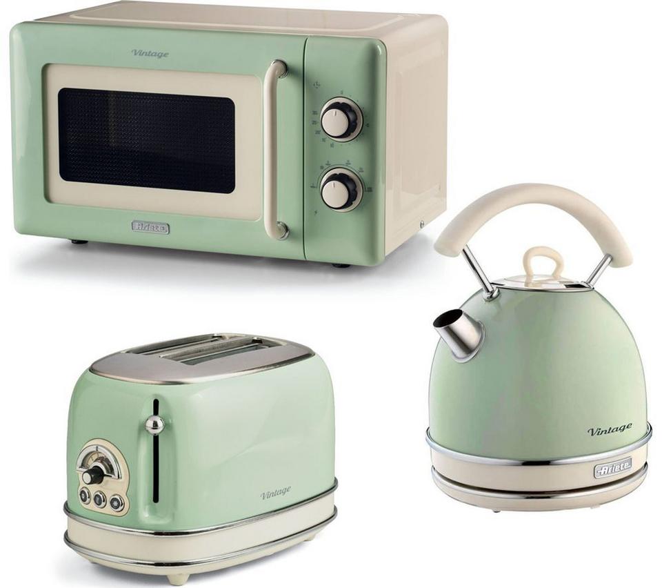 ARIETE Vintage ARPK64 Microwave, Traditional Kettle & 2-Slice Toaster Bundle - Green