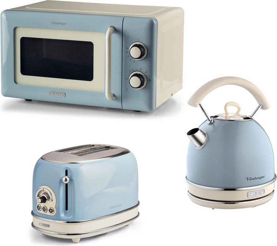 ARIETE Vintage ARPK66 Microwave, Traditional Kettle & 2-Slice Toaster Bundle - Blue