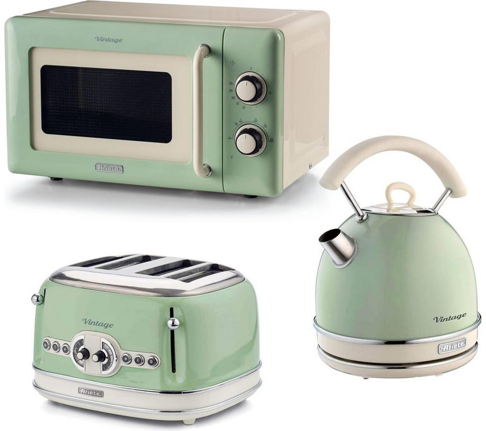ARIETE Vintage ARPK68 Microwave, Traditional Kettle & 4-Slice Toaster Bundle - Green