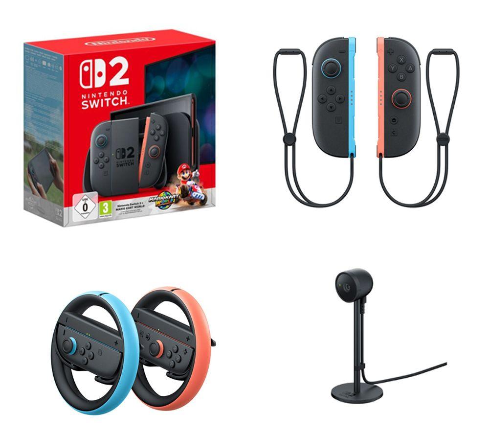 Nintendo Switch 2, Mario Kart World, Joy-Con 2 Wireless Controllers, Joy-Con 2 Wheels & Switch 2 Camera Bundle - Red & Blue, Black
