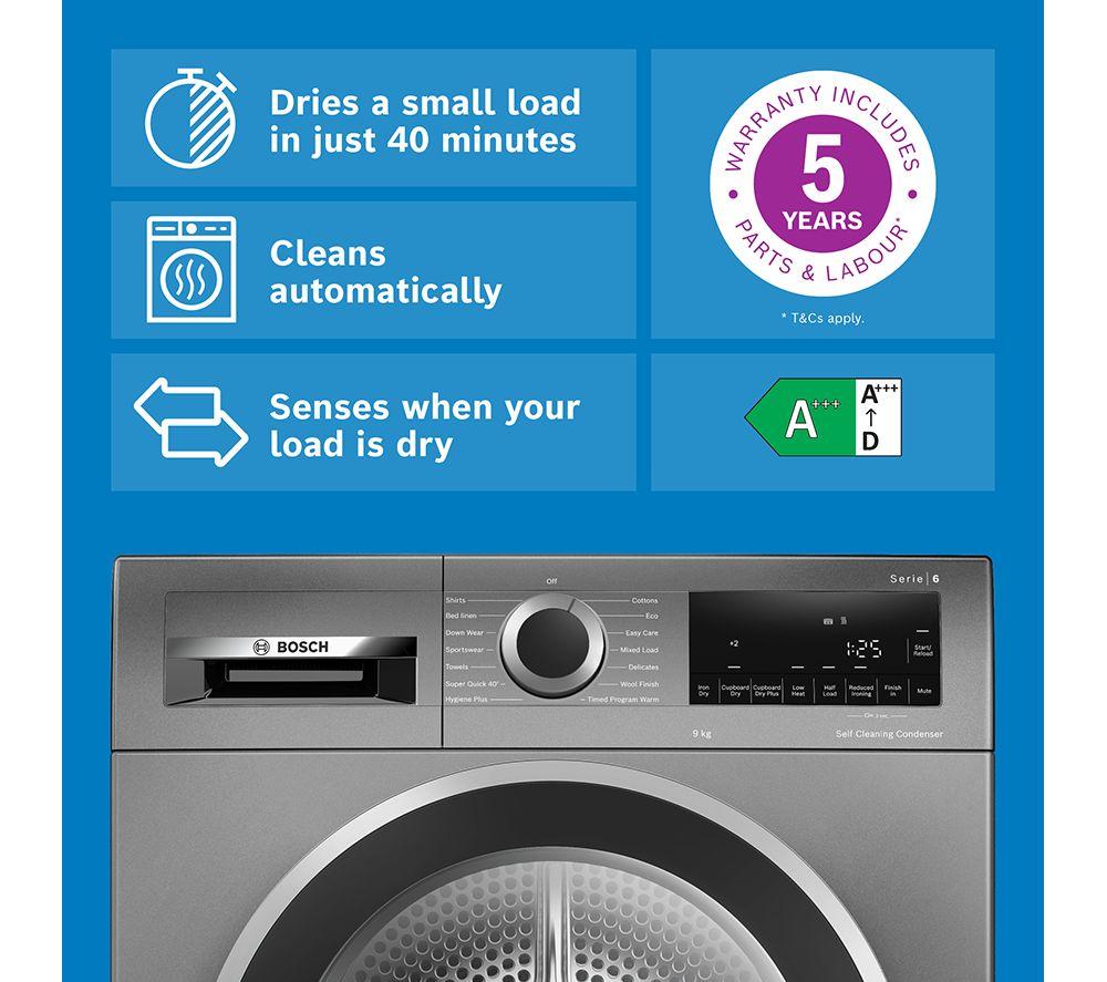 BOSCH Series 6 WQG245R1GB 9 kg Heat Pump Tumble Dryer - Grey image number 10 of 10