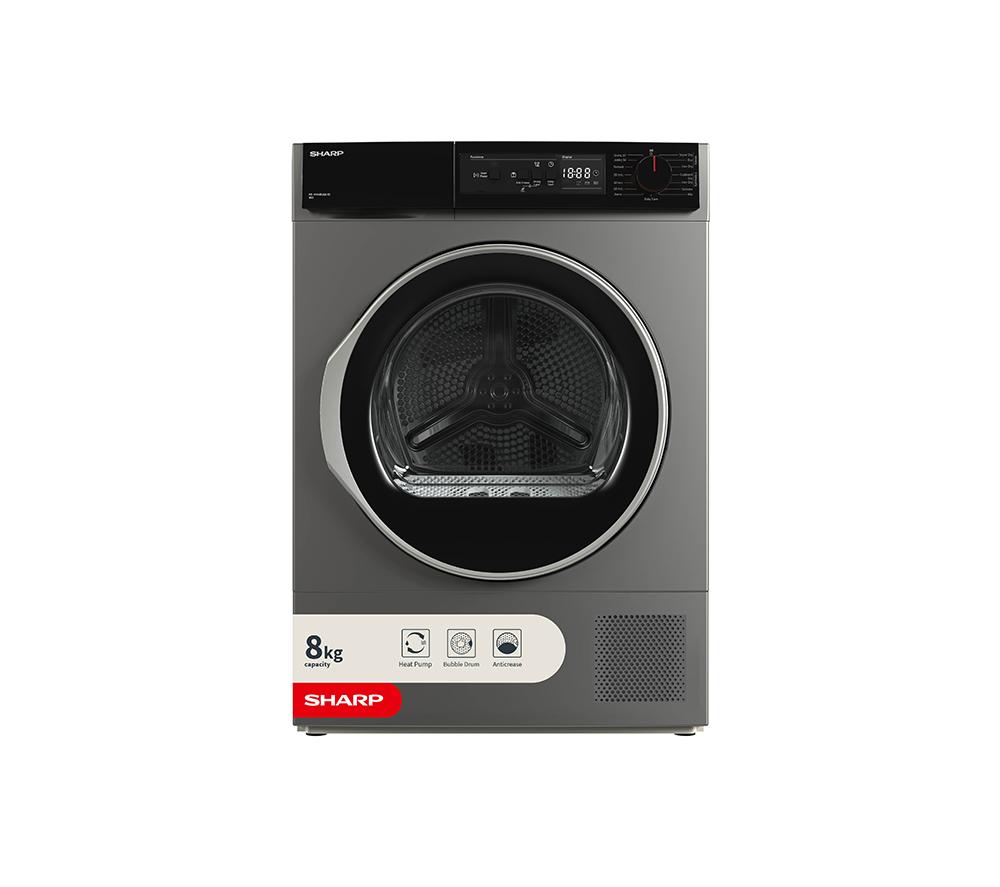 SHARP KD-NHA8S6GA1D-EN 8 kg Heat Pump Tumble Dryer – Dark Silver, Silver/Grey