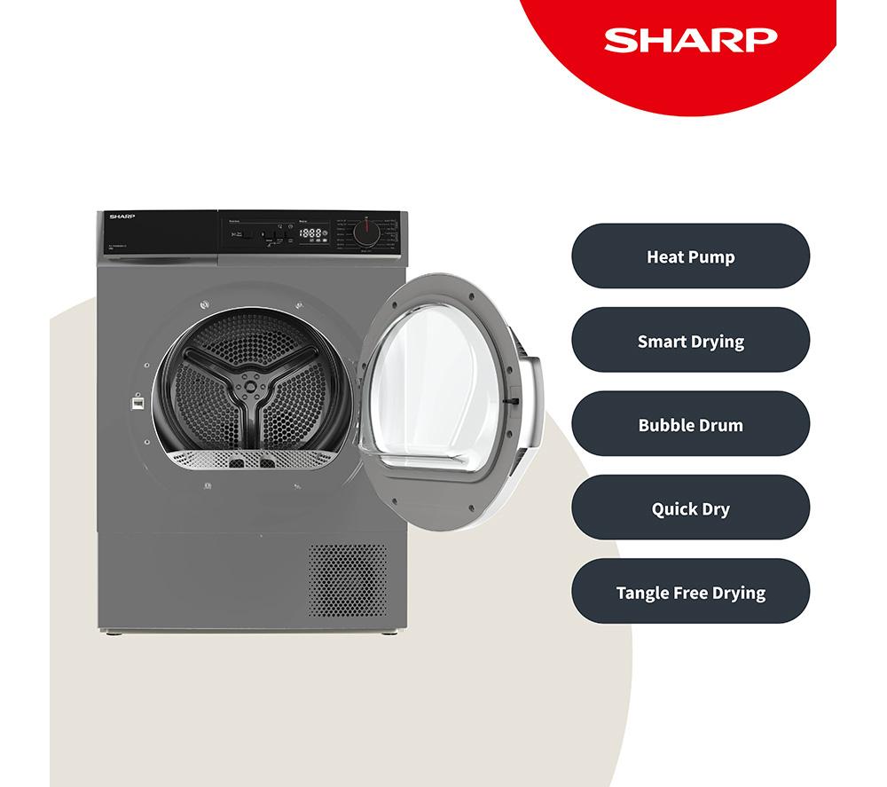 SHARP KD-NHA8S6GA1D-EN 8 kg Heat Pump Tumble Dryer - Dark Silver image number 3 of 11