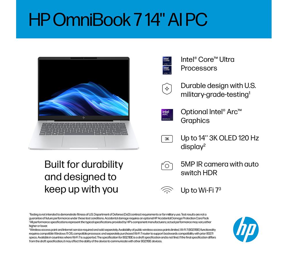 HP OmniBook 7 AI 14" Laptop - Intel&reg; Core&trade; Ultra 5, 512 GB SSD, Silver image number 4 of 31