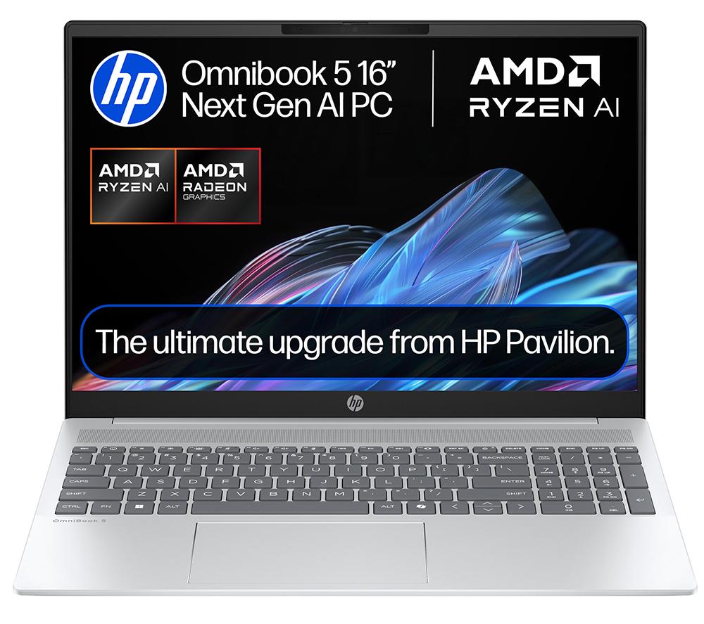 HP OmniBook 5 NGAI 16" Laptop, Copilot+ PC - AMD Ryzen AI 7, 512 GB SSD, Glacier Silver
