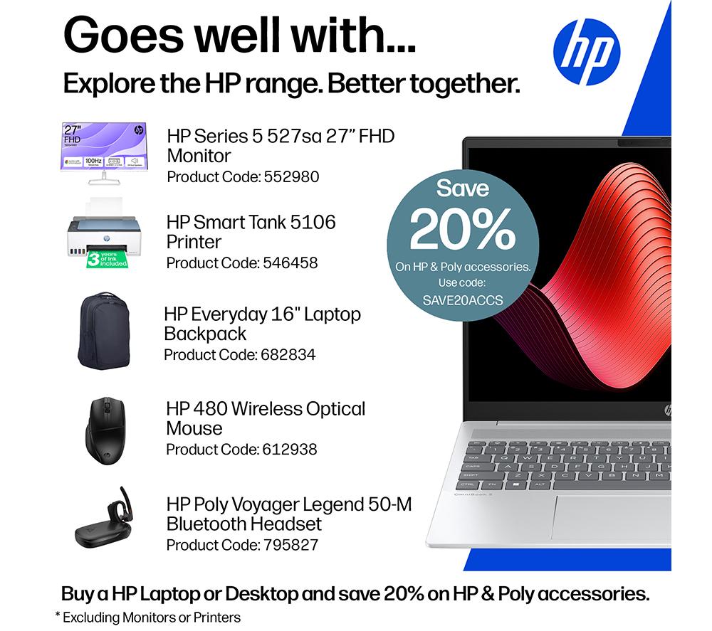 HP OmniBook 5 NGAI 16" Laptop, Copilot+ PC - AMD Ryzen AI 7, 512 GB SSD, Glacier Silver image number 3 of 23
