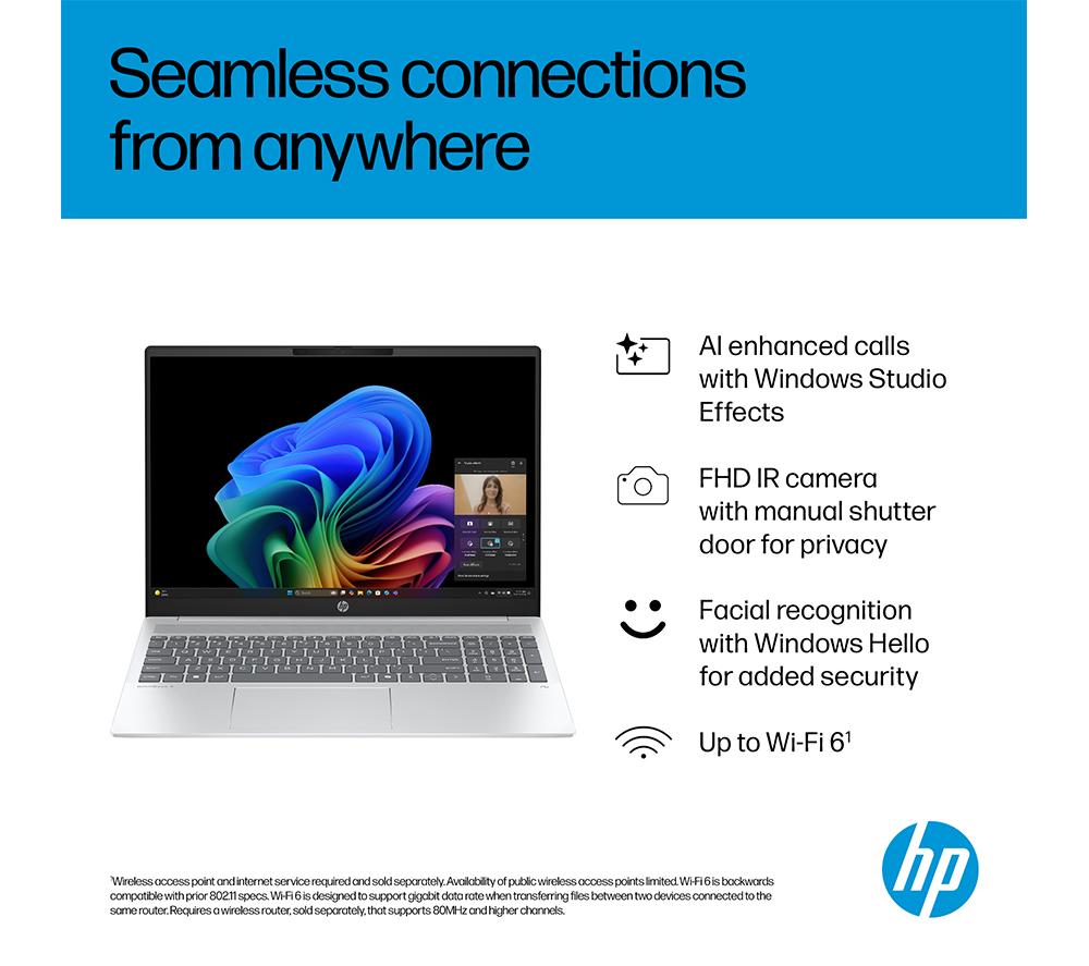 HP OmniBook 5 NGAI 16" Laptop, Copilot+ PC - AMD Ryzen AI 7, 512 GB SSD, Glacier Silver image number 7 of 23
