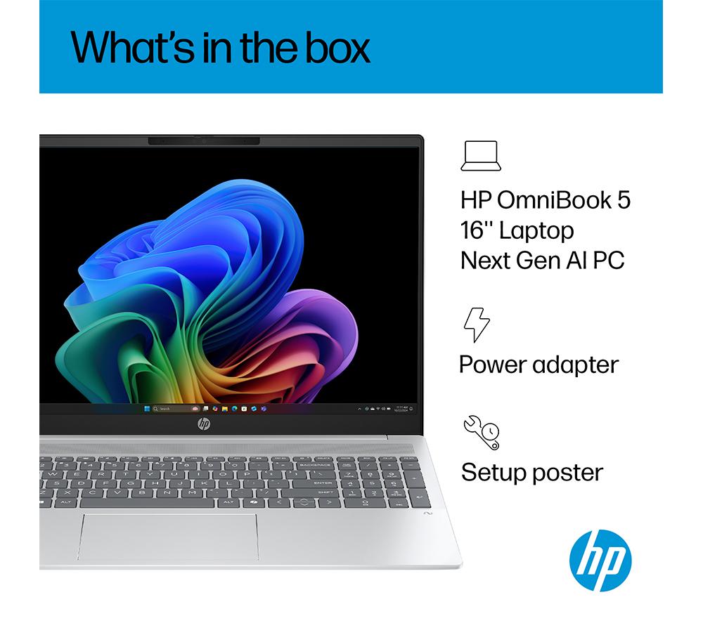 HP OmniBook 5 NGAI 16" Laptop, Copilot+ PC - AMD Ryzen AI 7, 512 GB SSD, Glacier Silver image number 12 of 23