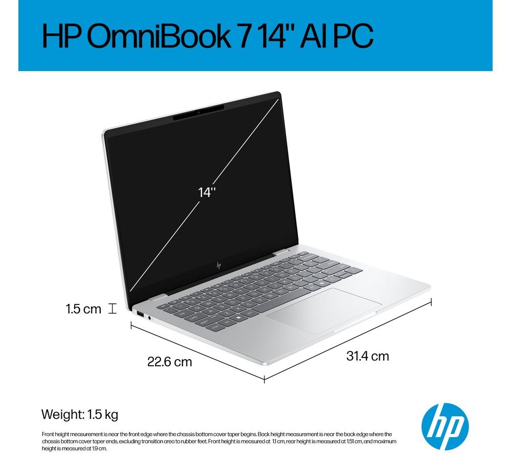 HP OmniBook 7 AI 14" Laptop - Intel&reg; Core&trade; Ultra 7, 1 TB SSD, Silver image number 13 of 31