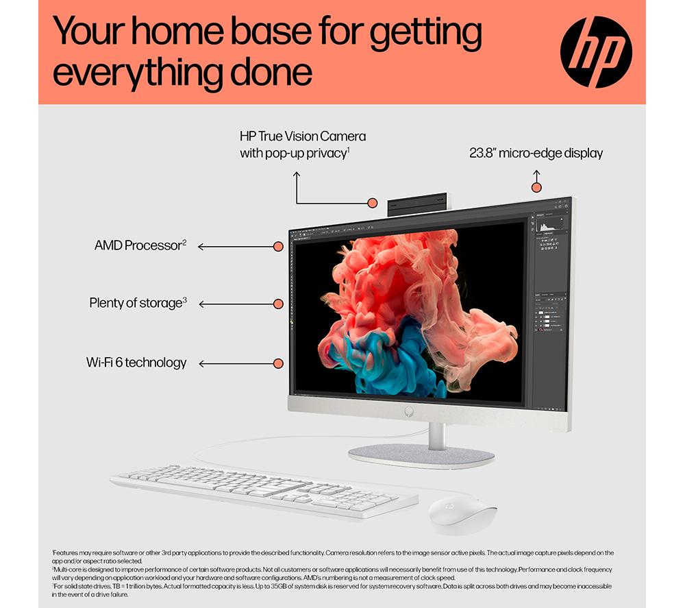 HP 24-cr0065na 23.8" All-in-One PC - AMD Ryzen 7, 1 TB SSD, White image number 3 of 15