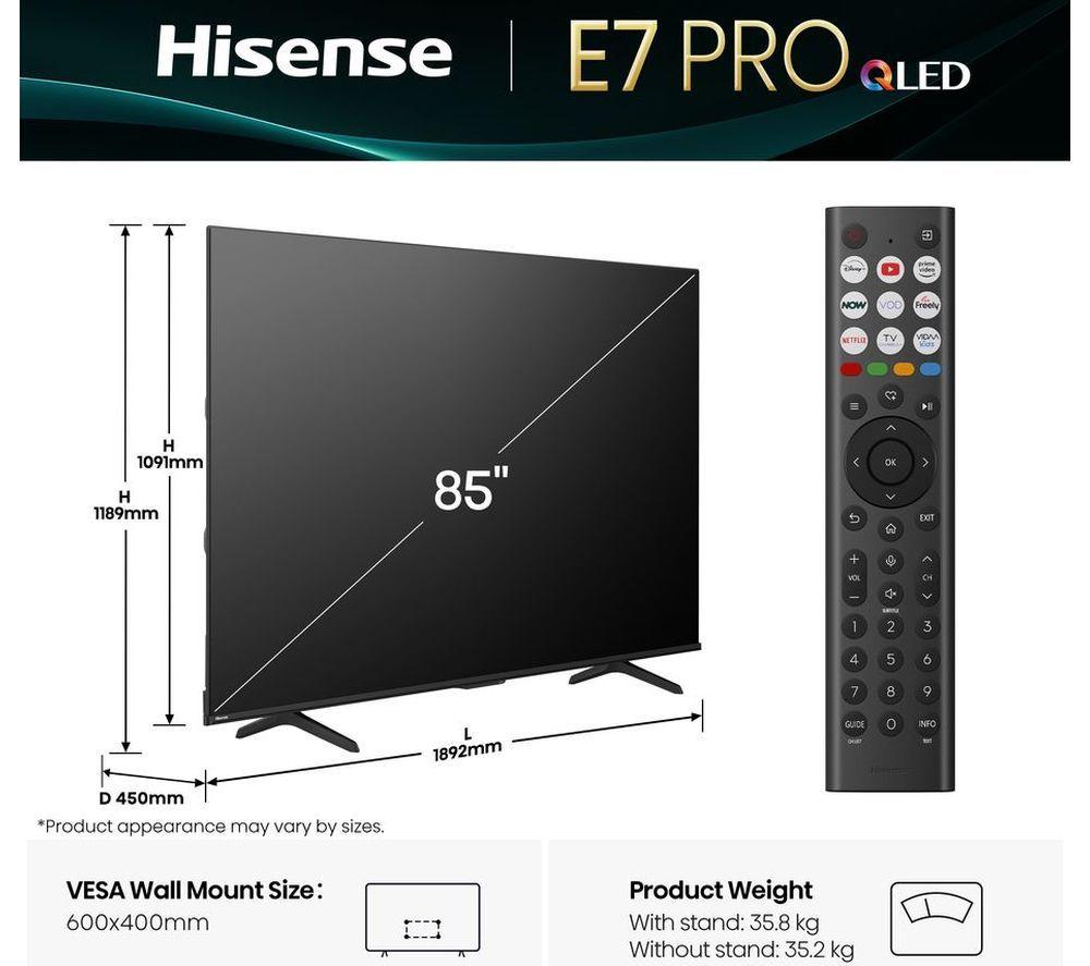HISENSE E7Q PRO 85" QLED 4K HDR Smart TV with Freely - 85E7QTUK PRO image number 2 of 15