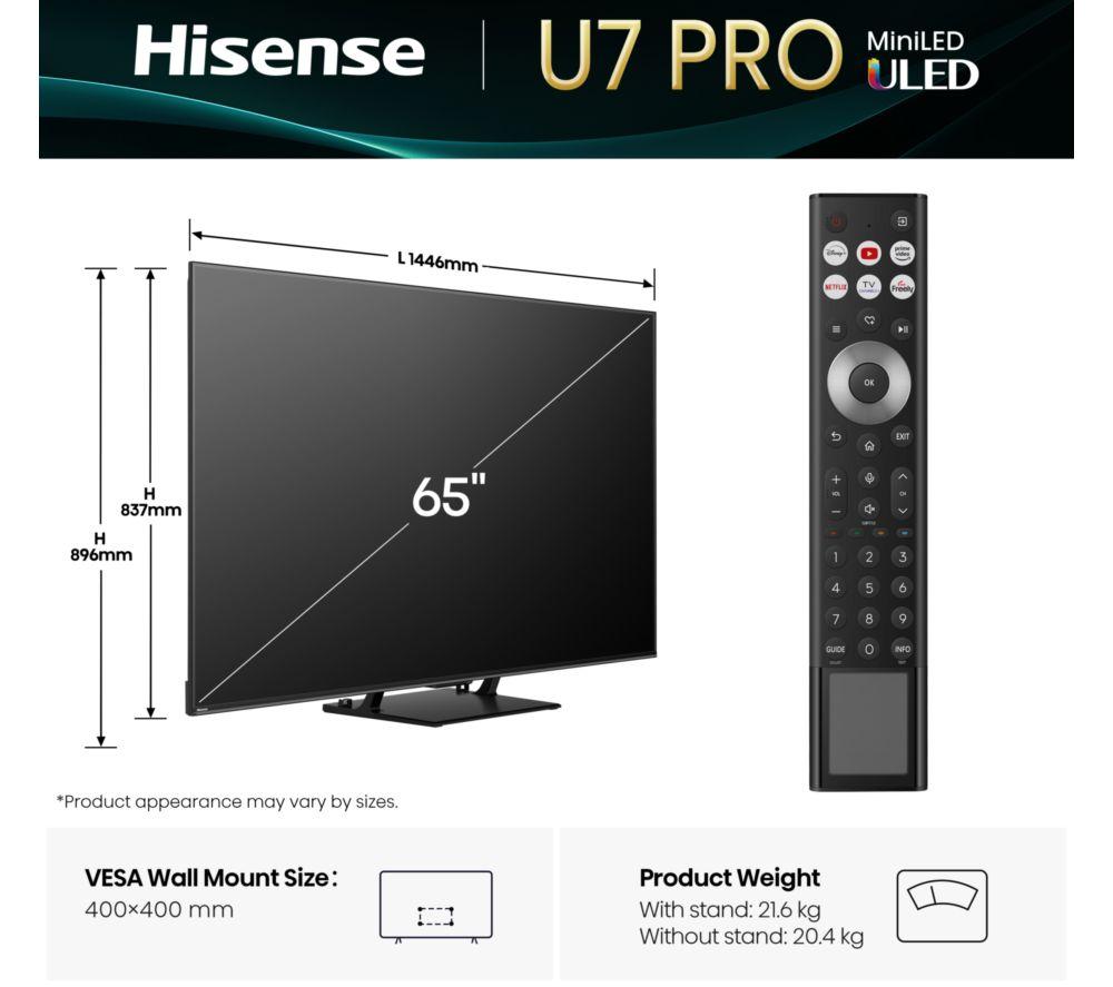 HISENSE U7Q PRO 65" Mini LED 4K 165Hz Smart AI TV with Freely - 65U7QTUK PRO image number 2 of 16