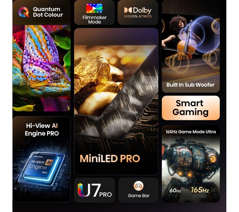 HISENSE U7Q PRO 65" Mini LED 4K 165Hz Smart AI TV with Freely - 65U7QTUK PRO image number 3 of 16