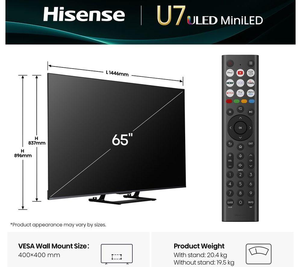 HISENSE U7Q 65" Mini LED 4K 144Hz Smart AI TV with Freely - 65U7QTUK image number 2 of 16