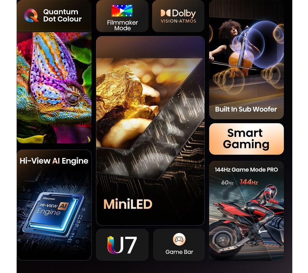 HISENSE U7Q 65" Mini LED 4K 144Hz Smart AI TV with Freely - 65U7QTUK image number 3 of 16