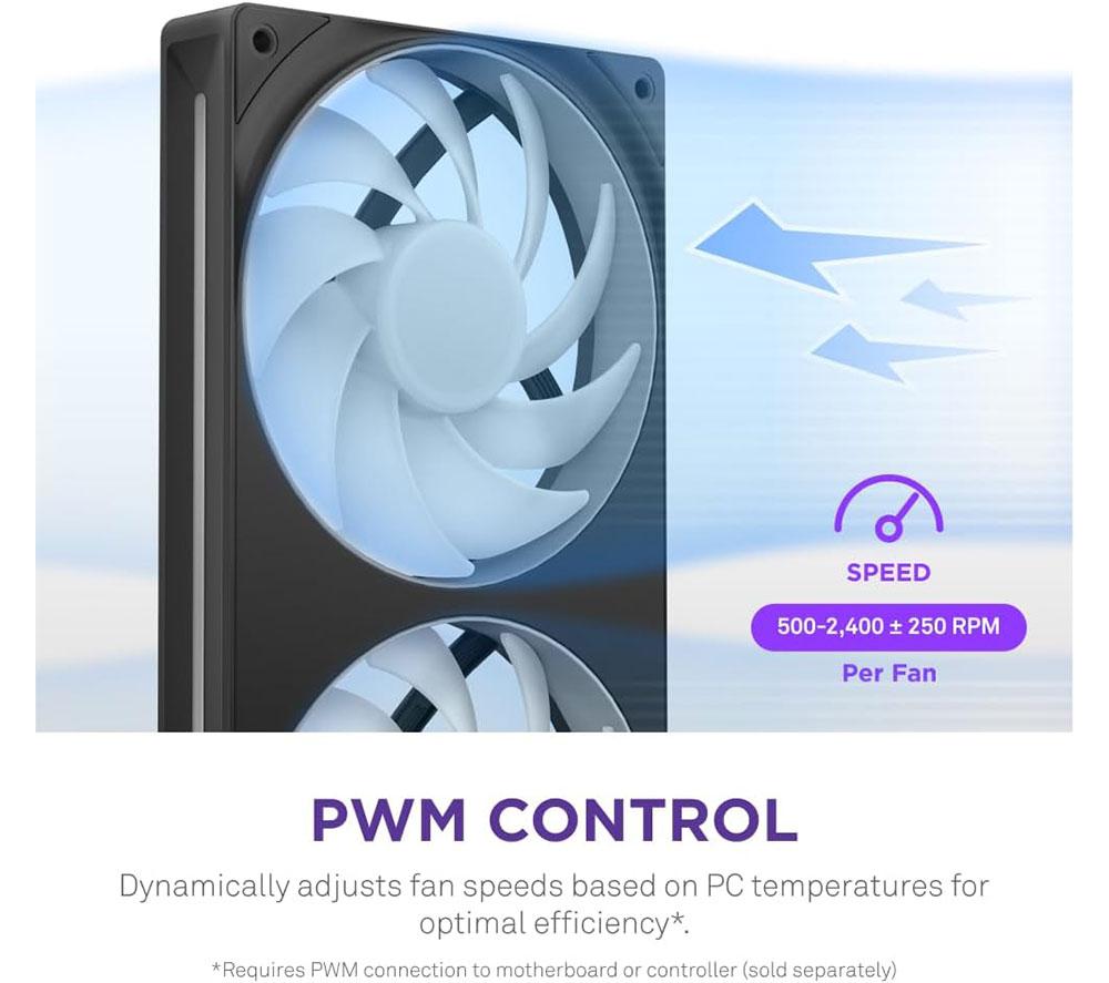 NZXT F240 RGB Core 240 mm Dual Case Fan Unit - RGB LED, Black image number 8 of 9