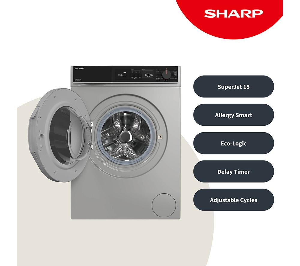 SHARP ES-NFA814BA1NA-EN 8 kg 1400 Spin Washing Machine - Silver image number 3 of 12