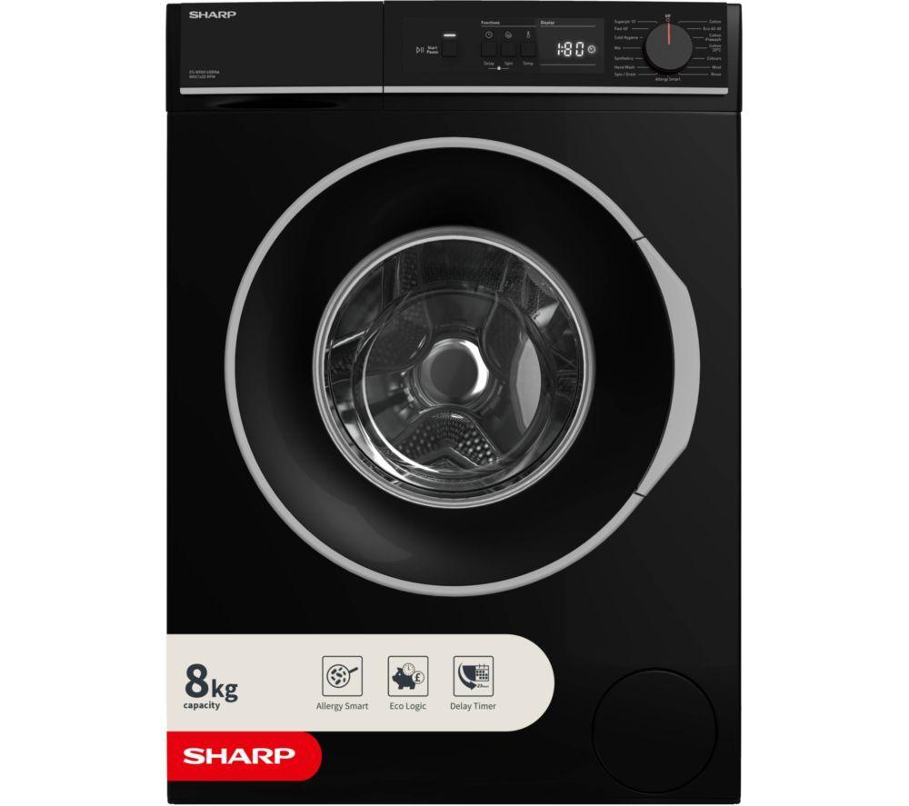 SHARP ES-NFA814BBNA-EN 8 kg 1400 Spin Washing Machine – Black, Black