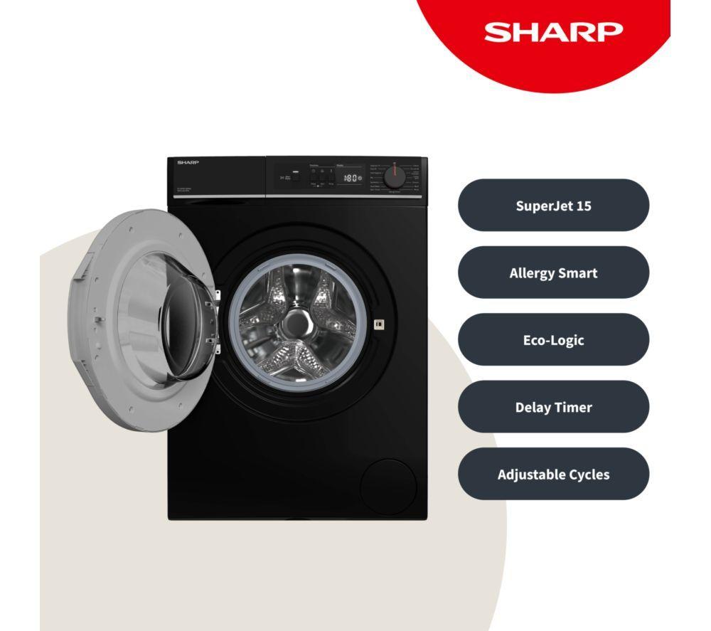 SHARP ES-NFA814BBNA-EN 8 kg 1400 Spin Washing Machine - Black image number 6 of 12