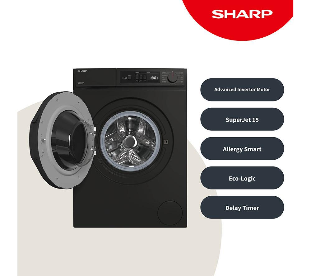 SHARP ES-NFA014BM1NA-EN 10 kg 1400 Spin Washing Machine - Matte Black image number 3 of 12