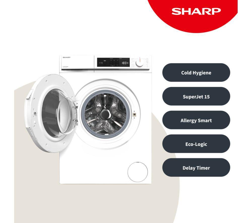 SHARP ES-NFA814BWNA-EN 8 kg 1400 Spin Washing Machine - White image number 15 of 17