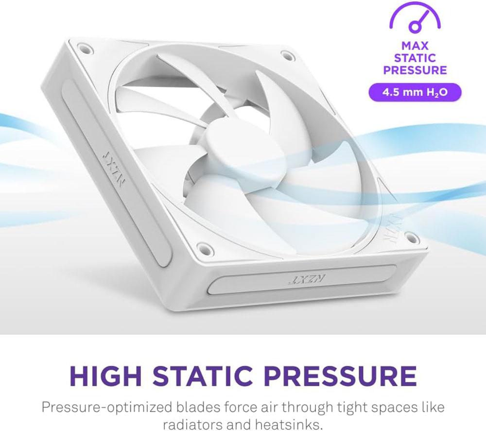 NZXT F120P Static Pressure 120 mm PWM Fan - Single, White image number 3 of 7
