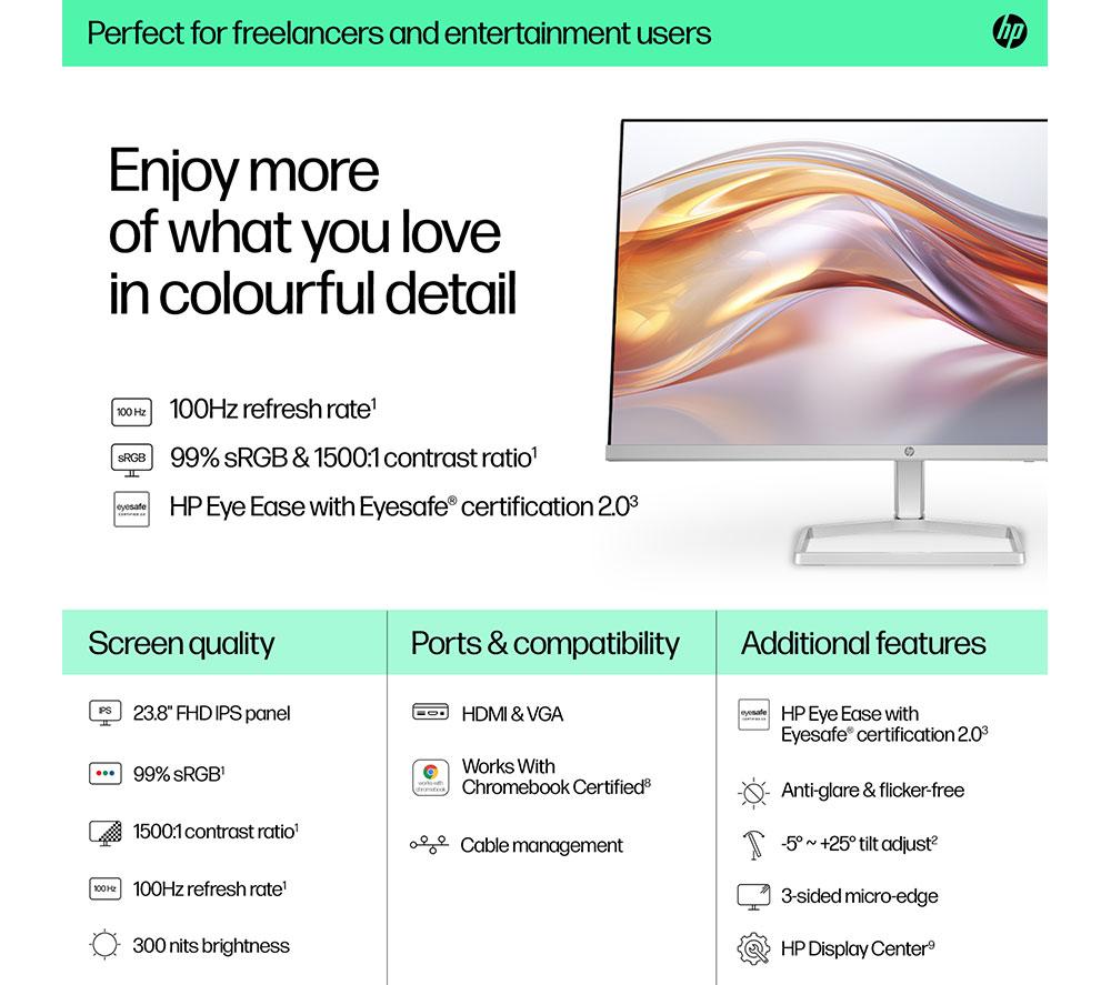 HP Series 5 524sf Full HD 24" IPS LCD Monitor - Black & Silver image number 3 of 15