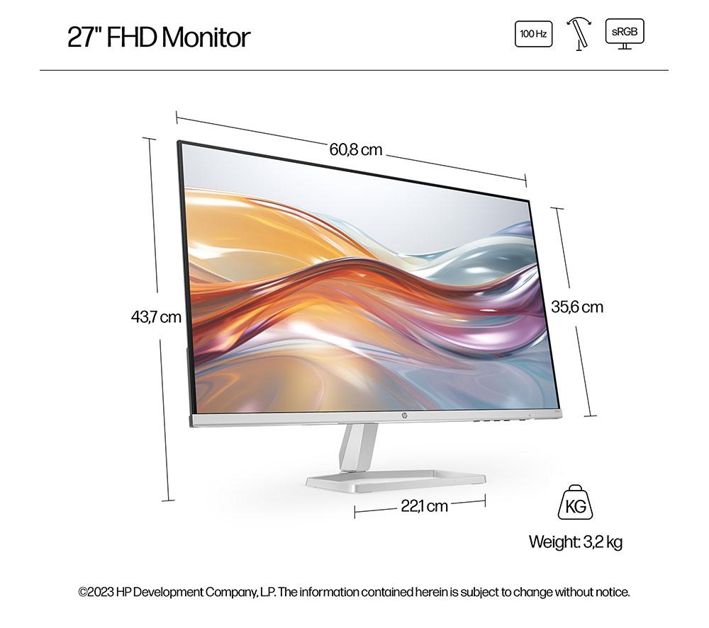 HP Series 5 527sf Full HD 27" IPS LCD Monitor - Silver image number 8 of 14