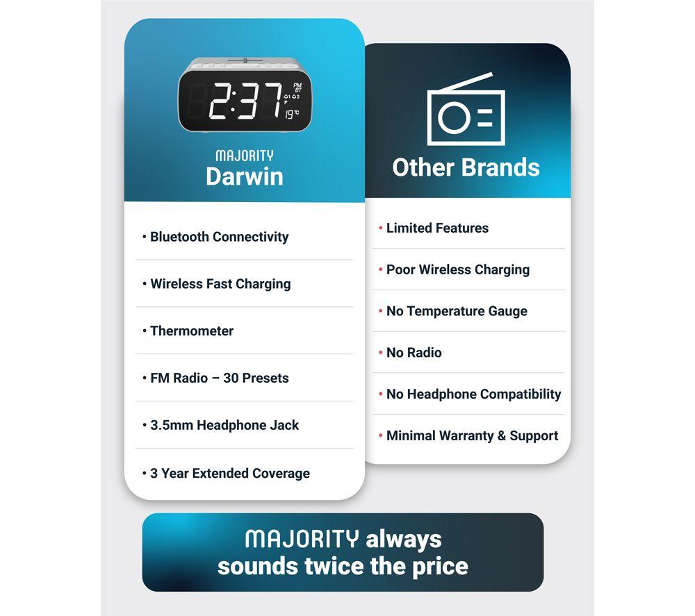 MAJORITY Darwin FM Bluetooth Clock Radio - White image number 3 of 7