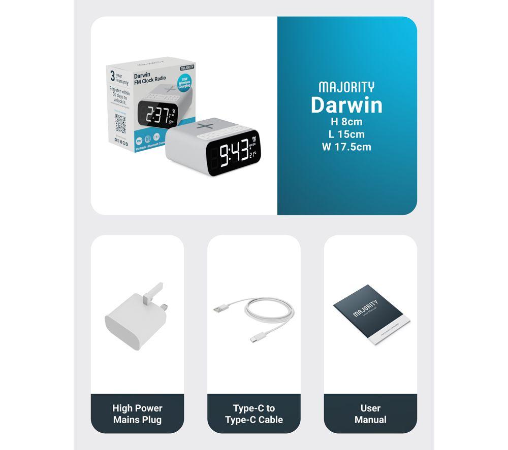 MAJORITY Darwin FM Bluetooth Clock Radio - White image number 7 of 7