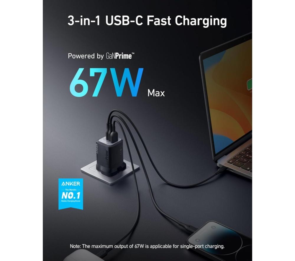 ANKER Prime 3-Port 67 W GaN USB Type-C Fast Charger image number 3 of 7