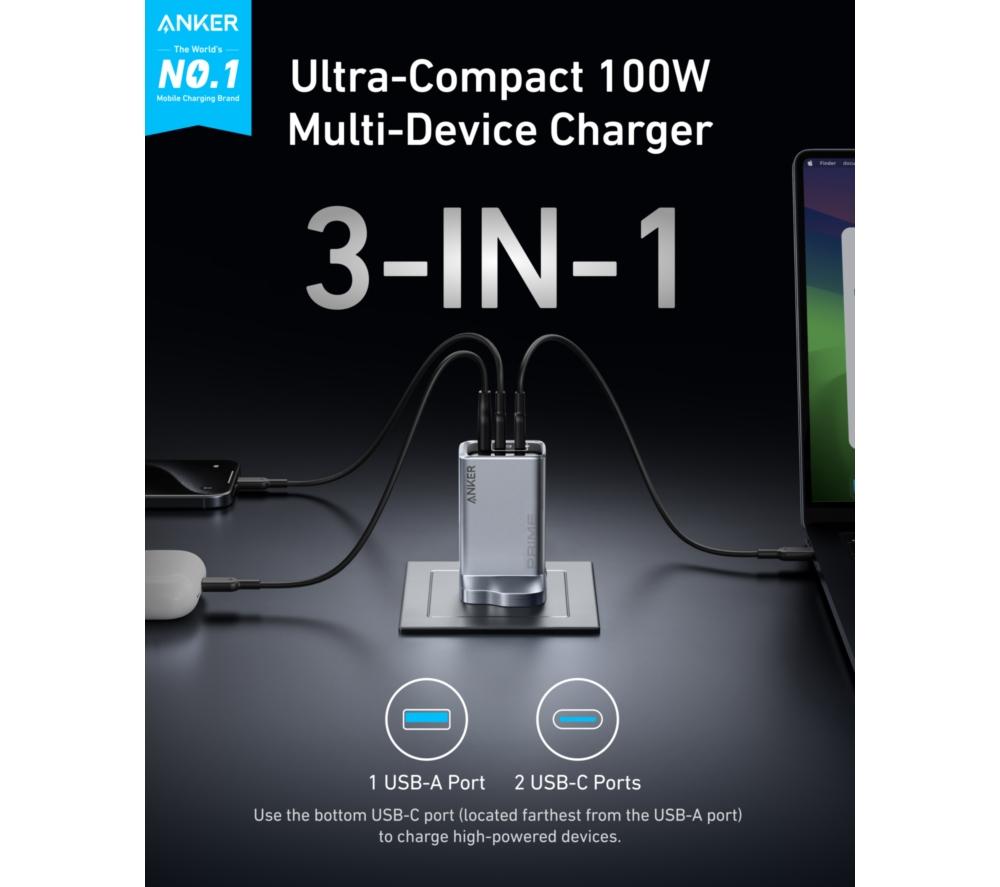 ANKER Prime 3-Port 100 W GaN USB Type-C Fast Charger image number 3 of 7