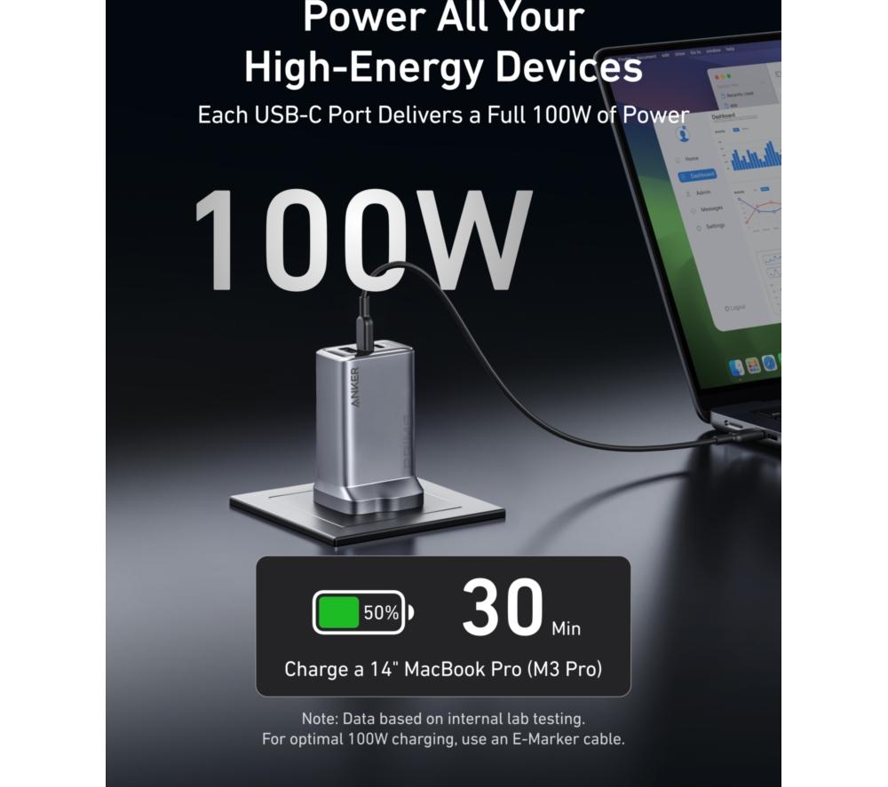 ANKER Prime 3-Port 100 W GaN USB Type-C Fast Charger image number 4 of 7