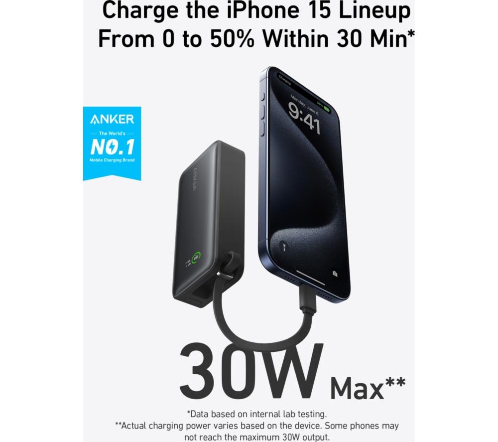 ANKER Nano 10000 mAh 30 W Portable Power Bank - Black image number 3 of 7