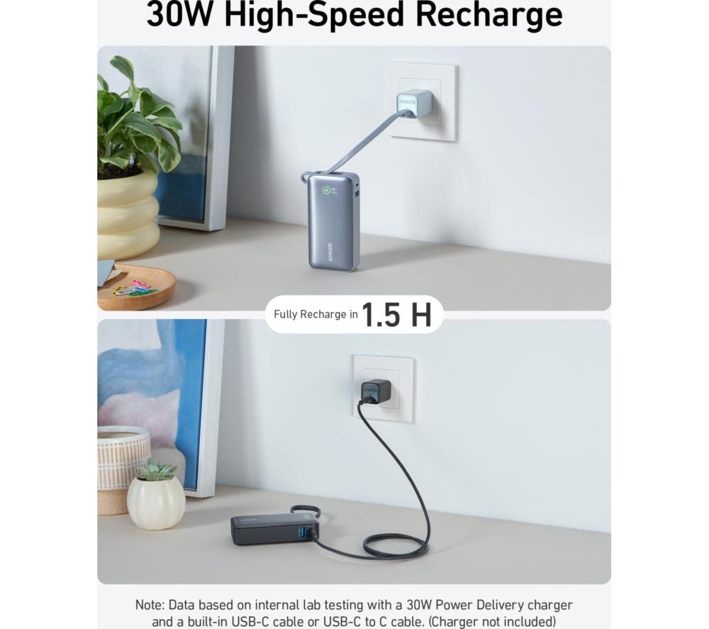 Anker Nano Power Bank (10.000 mAh, 30 W, cavo USB-C integrato, nero