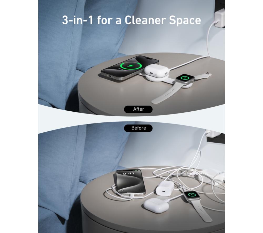 ANKER MagGo 3-in-1 Qi2 15W Wireless Charging Pad - White image number 7 of 8