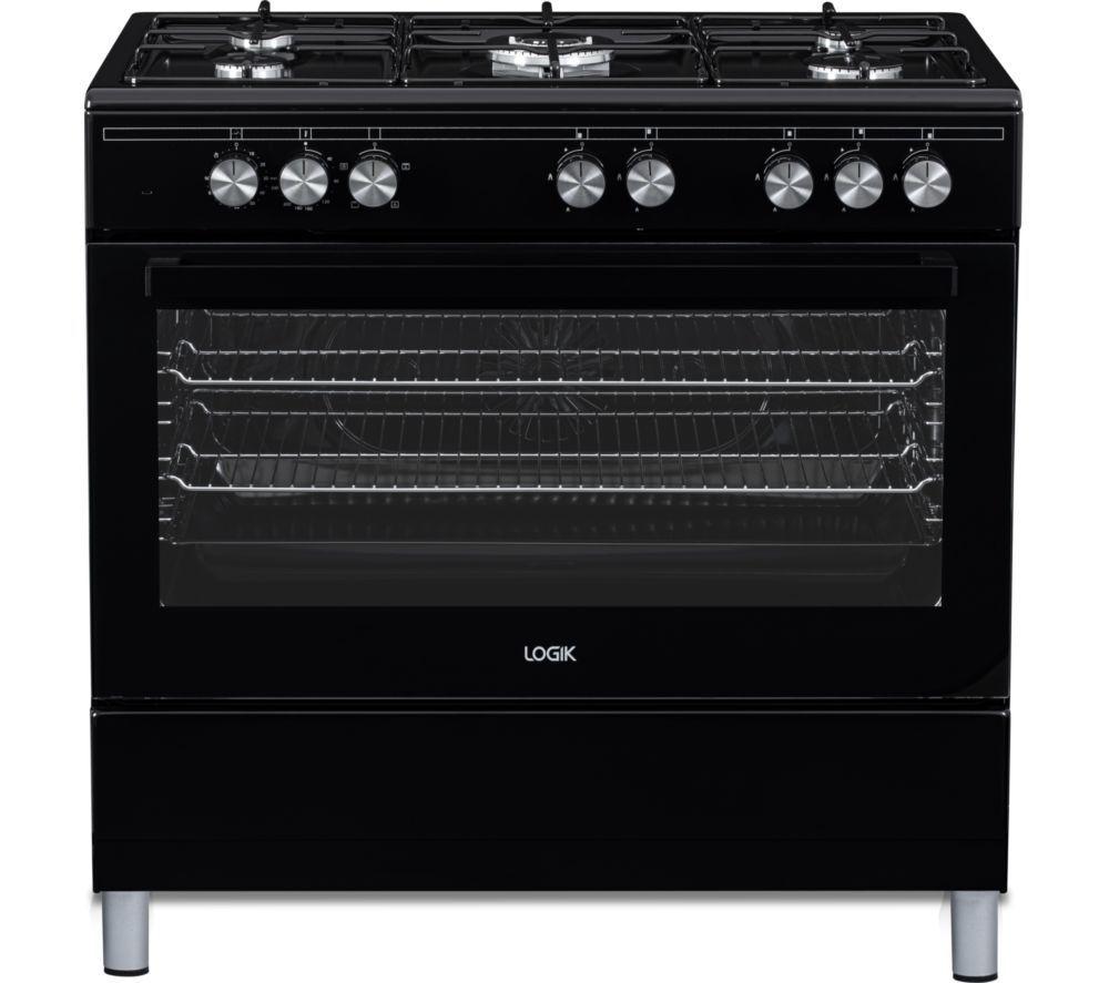 LOGIK LFTG90B25 90 cm Dual Fuel Range Cooker – Black, Black