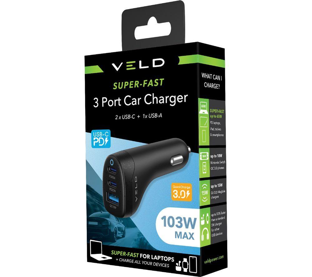VELD VC100JB Super Fast 3-Port 100 W Car Charger image number 4 of 5