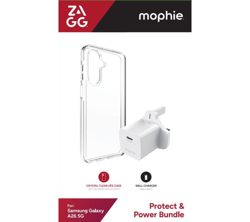 ZAGG Crystal Palace Lite Galaxy A26 Clear Case & Mophie 30 W USB Type-C Wall Charger Bundle