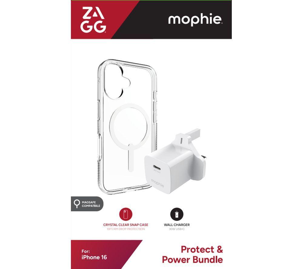 ZAGG Crystal Palace Snap iPhone 16 Clear Case & Mophie 30 W USB Type-C Wall Charger Bundle