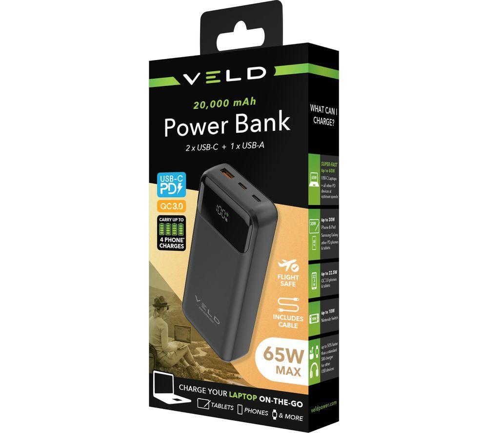 VELD VPB2065B 65 W Super-Fast 20,000 mAh Portable Laptop Power Bank - Black image number 4 of 7