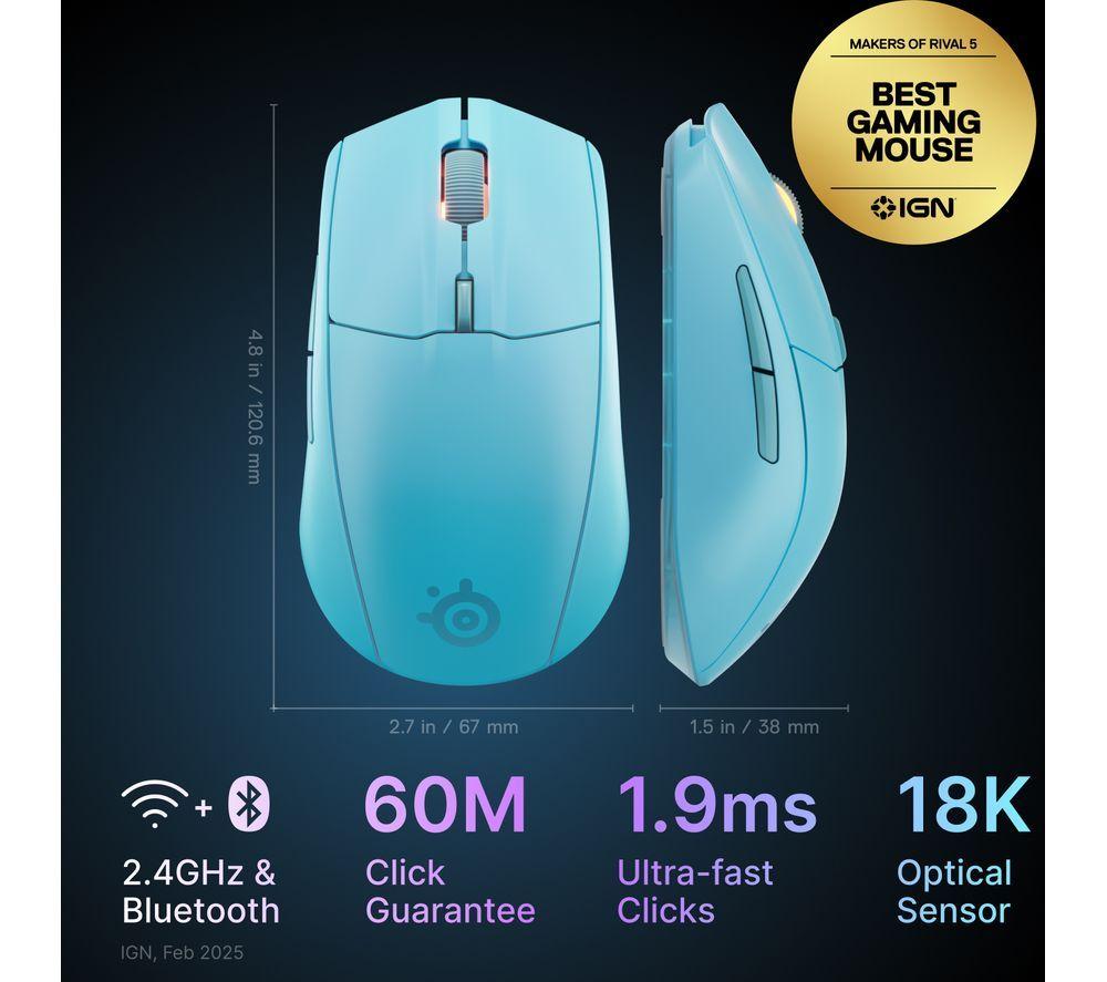 STEELSERIES Rival 3 Gen 2 Wireless Optical Gaming Mouse - Aqua image number 3 of 7