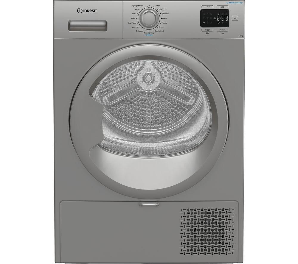 INDESIT C YSD 82D SS UK 8 kg Heat Pump Tumble Dryer – Silver, Silver/Grey