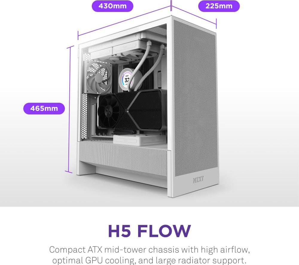 NZXT H5 Flow ATX Mid-Tower PC Case - White image number 5 of 9
